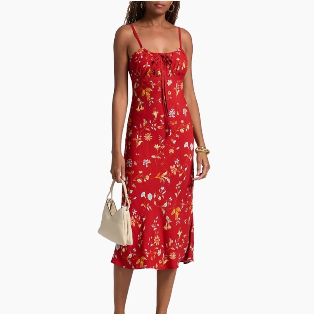 Reformation Camira Crepe Midi-Dress Red Floral Size 4